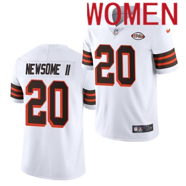 Women Cleveland Browns #20 Newsome ii Nike White 1946 Collection Alternate Game NFL Jersey->women nfl jersey->Women Jersey